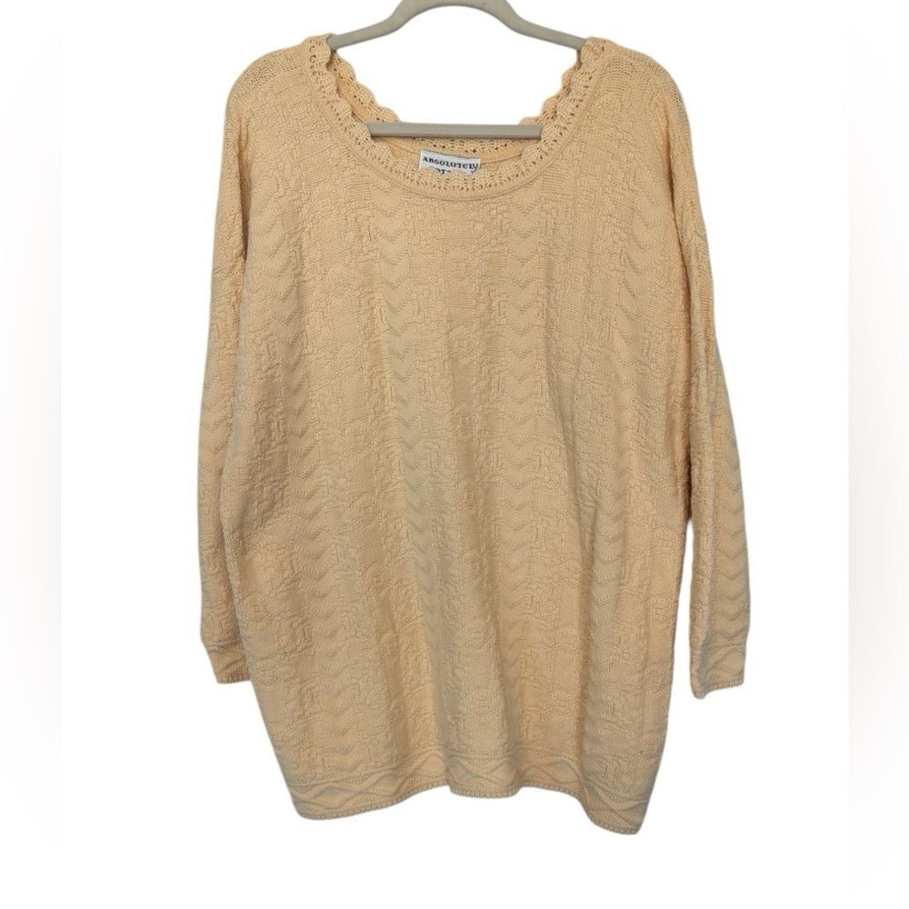 Vintage Absolutely Cotton Yellow Knit Sweater 90s Grandma core Womens XL